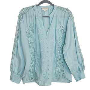 Jennifer & Grace Light Blue Blouse with Crochet Lace Size 1X